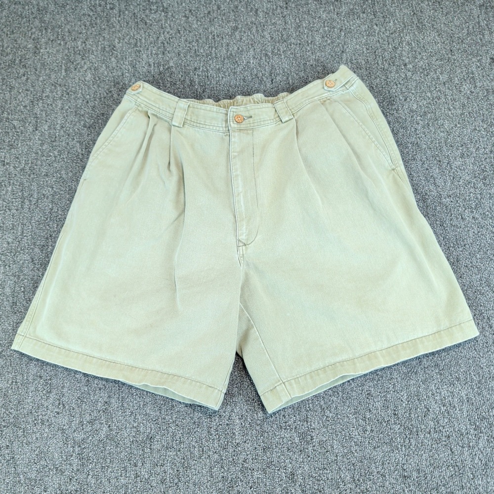 Tommy Bahama Vintage Pleated Chino Shorts Mens 36 Sage Green Cotton Relaxed Fit